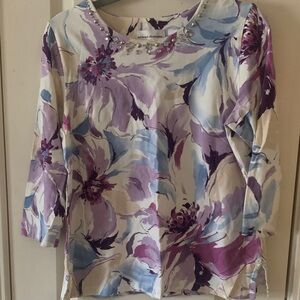 Alfred Dunner Purple and Blue Floral Long Sleeve Top
